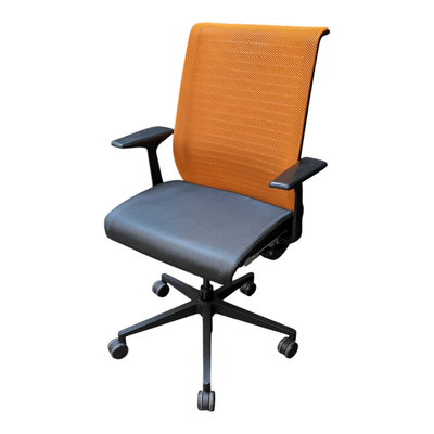 Intelligent Ergonomic Task Chair with Black Seat and Orange Mesh Back | Steelcase Think V1