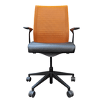 Intelligent Ergonomic Task Chair with Black Seat and Orange Mesh Back | Steelcase Think V1