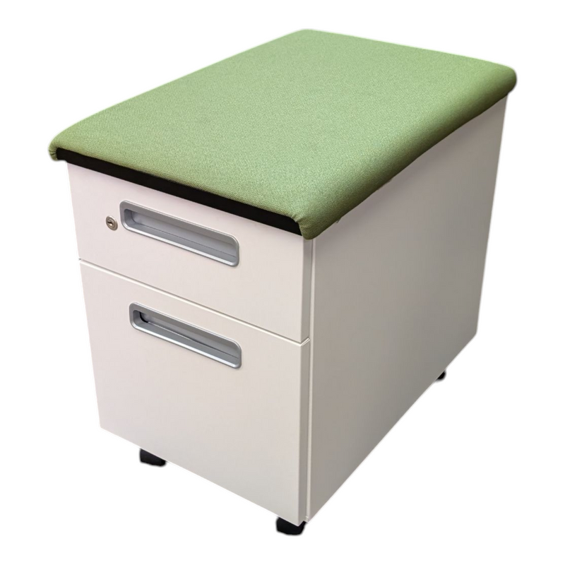 Steelcase Box/File Mobile Pedestal – White with Green Cushion Top