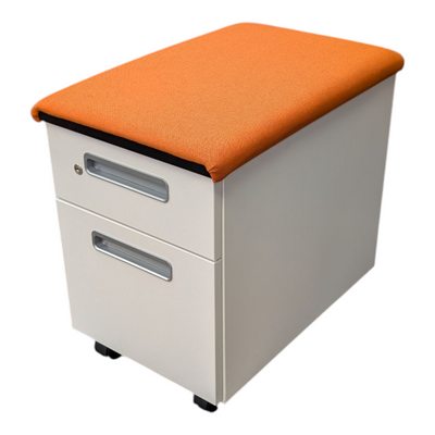 Steelcase Box/File Mobile Pedestal - White with Orange Cushion Top, 16inX24inX22.75