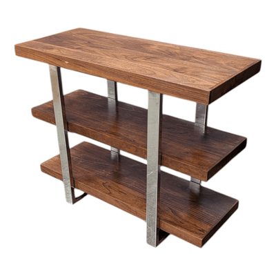 32" x 13.5" x 25.5" 3-Tier Riser with Wood Shelves and Chrome Frame US260080 | Pre-Owned Office Storage Riser for Desk Organization