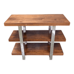 32" x 13.5" x 25.5" 3-Tier Riser with Wood Shelves and Chrome Frame US260080 | Pre-Owned Office Storage Riser for Desk Organization
