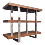 32" x 13.5" x 25.5" 3-Tier Riser with Wood Shelves and Chrome Frame US260080 | Pre-Owned Office Storage Riser for Desk Organization