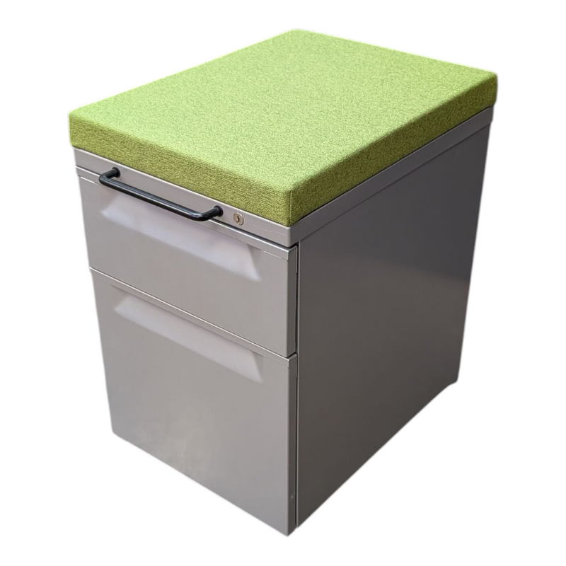 Herman Miller Box/File Mobile Pedestal with Green Cushion Top, 14.75inX19.5inX23.25in