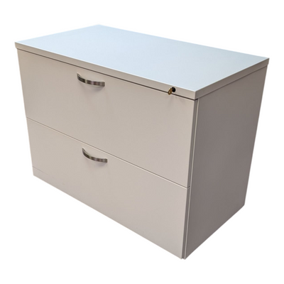 Herman Miller 2-Drawer Lateral File Cabinet – White Metal, with keys.