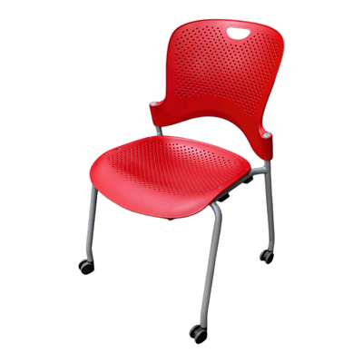 Herman Miller Armless Caper Stack Chair -Red with Casters