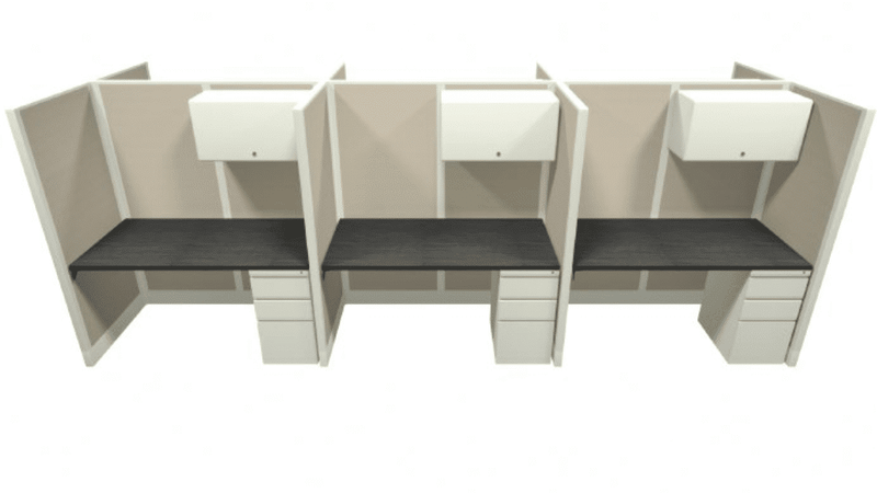 Razor System High Privacy Linear Workstations - 30x60 Executive | 6 Pack with Overhead Storage