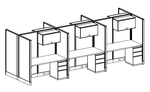 Razor System High Privacy Linear Workstations - 30x60 Executive | 6 Pack with Overhead Storage