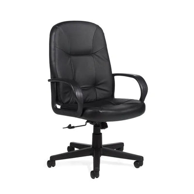 Global black high back office chair with wheels.