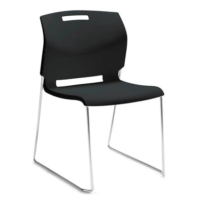Global Popcorn Stack Chair, sled base chrome and black seat.