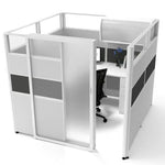 Sunline signature 6x6 cubicle - 65 in high grey base with charcoal accent and frosted glass doors