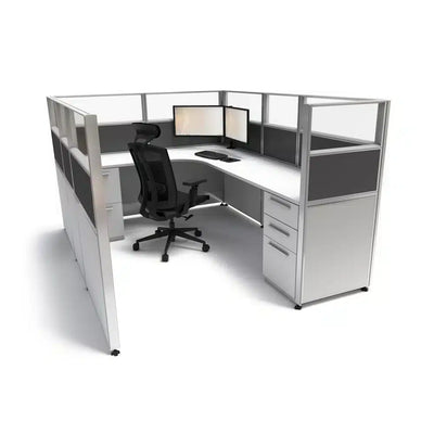 sunline signature 6x8 cubicle - 53in high, grey base and charcoal accent.