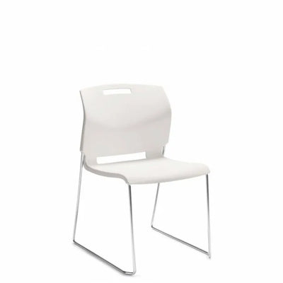 Global Popcorn Side Chair, chrome sled base and white seat.