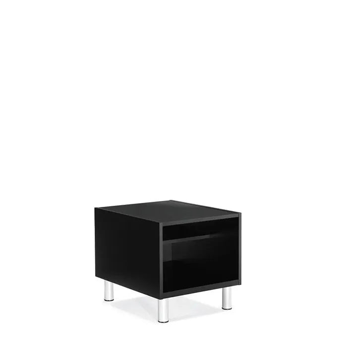 Global Citi square end table with open storage, black with chrome legs.