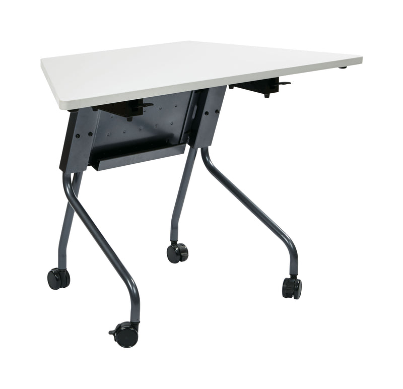 Office Star 46.5" Wide Trapezoid Table - Trapezoid Training Table in Titanium Frame, Grey Top