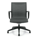 Task chair, grey mesh, black frame.