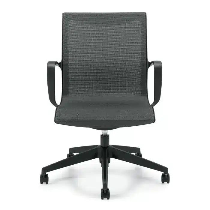 Task chair, grey mesh, black frame.