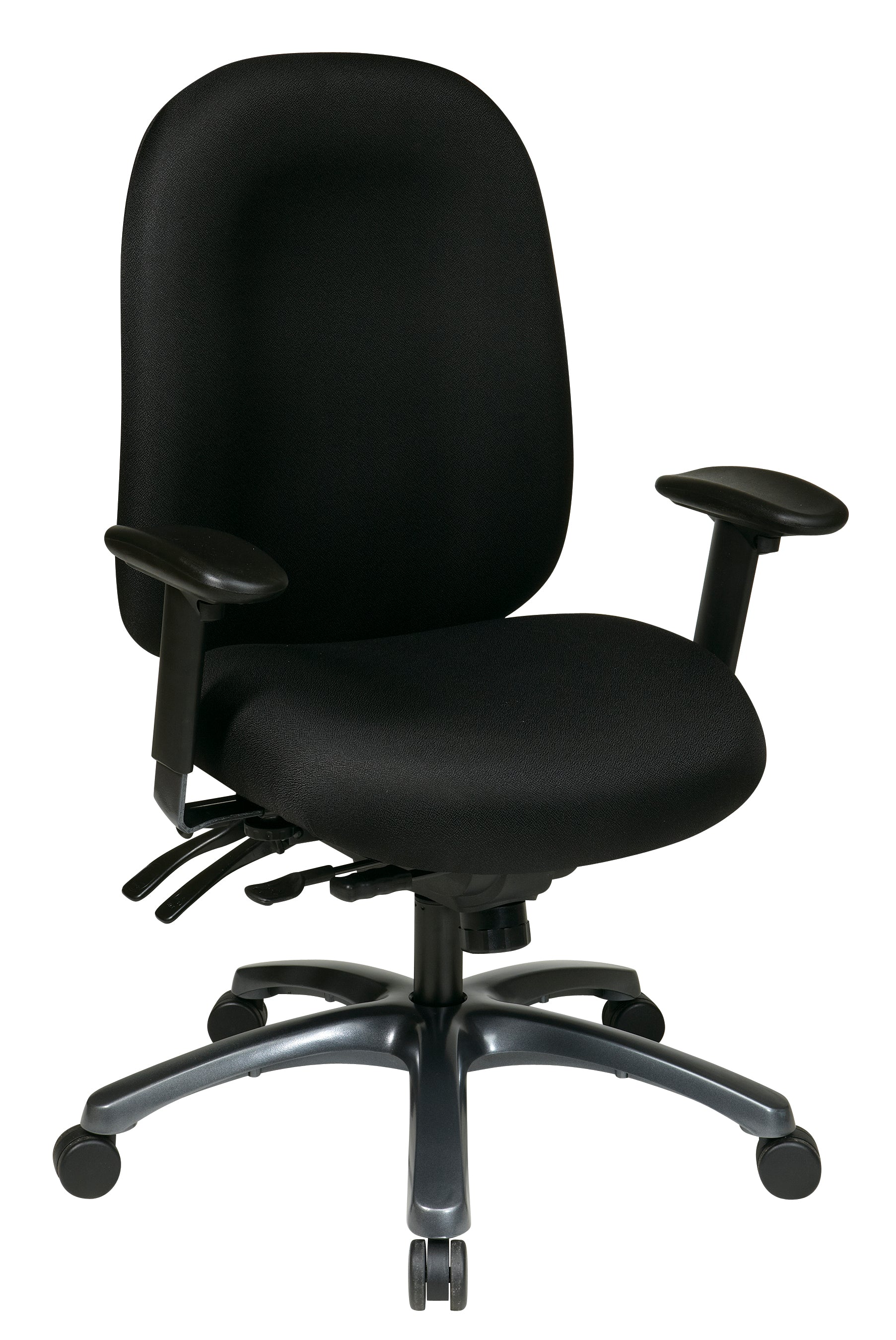 Multi-Function High Back Chair with Seat Slider and Titanium Finish Ba ...