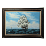 Sailing Ship Oil Painting on Canvas by M. Grant, 44.5x32.25