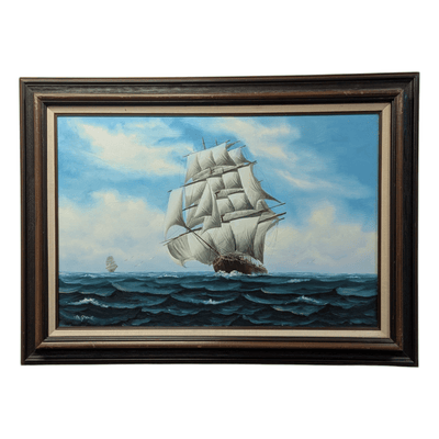 Sailing Ship Oil Painting on Canvas by M. Grant, 44.5x32.25