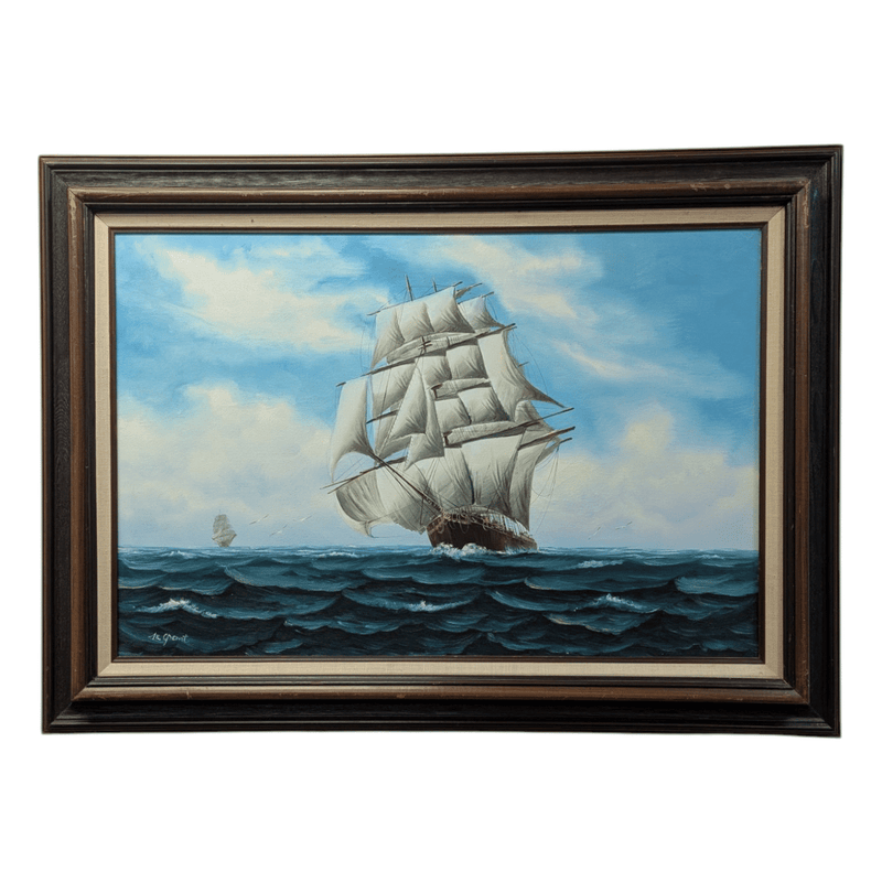 Sailing Ship Oil Painting on Canvas by M. Grant, 44.5x32.25