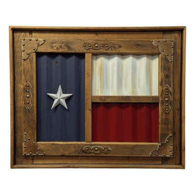 Rustic Texas Flag Wall Art – Framed Metal Decor (32" x 27")