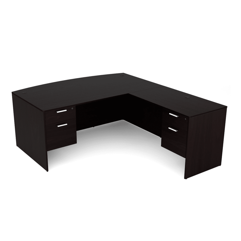 i5 Industries Reversible Bow Front L-Desk with Double Suspended Pedestals (71×78)