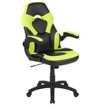 Optis Black Gaming Desk and Green/Black Racing Chair Set with Cup Holder, Headphone Hook & 2 Wire Management Holes