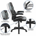 Optis Black Gaming Desk and Gray/Black Racing Chair Set with Cup Holder, Headphone Hook & 2 Wire Management Holes