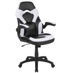 Optis Black Gaming Desk and White/Black Racing Chair Set with Cup Holder, Headphone Hook & 2 Wire Management Holes