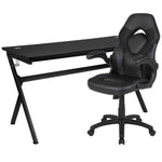 Optis Gaming Desk and Black Racing Chair Set /Cup Holder/Headphone Hook/Removable Mouse Pad Top - 2 Wire Management Holes