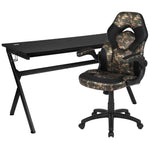 Optis Gaming Desk and Camouflage/Black Racing Chair Set /Cup Holder/Headphone Hook/Removable Mouse Pad Top - 2 Wire Management Holes
