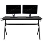 Optis Gaming Desk and Camouflage/Black Racing Chair Set /Cup Holder/Headphone Hook/Removable Mouse Pad Top - 2 Wire Management Holes