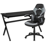 Optis Gaming Desk and Gray/Black Racing Chair Set /Cup Holder/Headphone Hook/Removable Mouse Pad Top - 2 Wire Management Holes