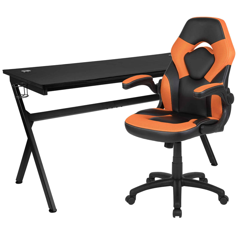 Optis Gaming Desk & Orange/Black Racing Chair Bundle - Complete Gaming Station