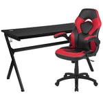 Optis Gaming Desk and Red/Black Racing Chair Set /Cup Holder/Headphone Hook/Removable Mouse Pad Top - 2 Wire Management Holes