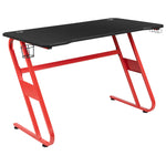 Optis Red Gaming Desk and Gray/Black Racing Chair Set with Cup Holder and Headphone Hook