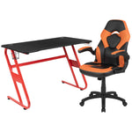 Optis Red Gaming Desk and Orange/Black Racing Chair Set - Complete Gaming Station
