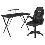 Optis Black Gaming Desk and Black Racing Chair Set with Cup Holder, Headphone Hook, and Monitor/Smartphone Stand