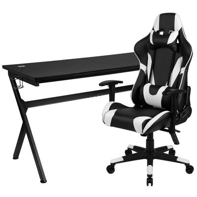 Optis Gaming Desk and Black Reclining Gaming Chair Set /Cup Holder/Headphone Hook/Removable Mouse Pad Top - Wire Management