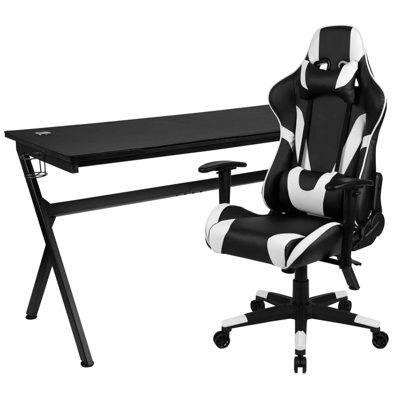 Optis Gaming Desk and Black Reclining Gaming Chair Set /Cup Holder/Headphone Hook/Removable Mouse Pad Top - Wire Management