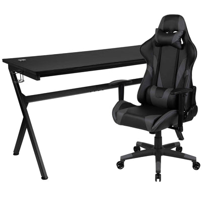 Optis Gaming Desk and Gray/Black Reclining Gaming Chair Set /Cup Holder/Headphone Hook/Removable Mouse Pad Top - Wire Management