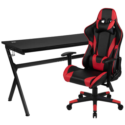 Optis Gaming Desk and Red/Black Reclining Gaming Chair Set /Cup Holder/Headphone Hook/Removable Mouse Pad Top - Wire Management