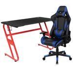 Optis Red Gaming Desk and Blue Reclining Gaming Chair Set with Cup Holder and Headphone Hook