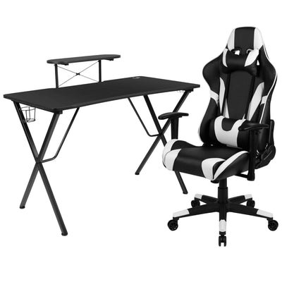 Optis Black Gaming Desk and Black Reclining Gaming Chair Set - Professional Gaming Station with Monitor Stand