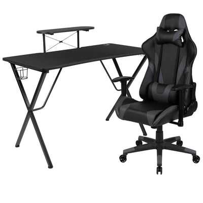 Optis Black Gaming Desk and Gray Reclining Gaming Chair Set | Complete Gaming Station