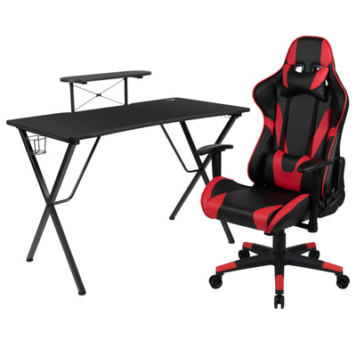 Optis Black Gaming Desk and Red/Black Reclining Gaming Chair Set | Ultimate Gaming Station
