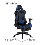 Optis Black Gaming Desk and Blue Footrest Reclining Gaming Chair Set with Cup Holder, Headphone Hook & 2 Wire Management Holes