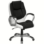 Mid-Back Black and White LeatherSoft Executive Swivel Office Chair with Arms