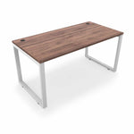 Fusion Metal Leg Desk with Grommets, 24″ x 48″ White base and Walnut Top.